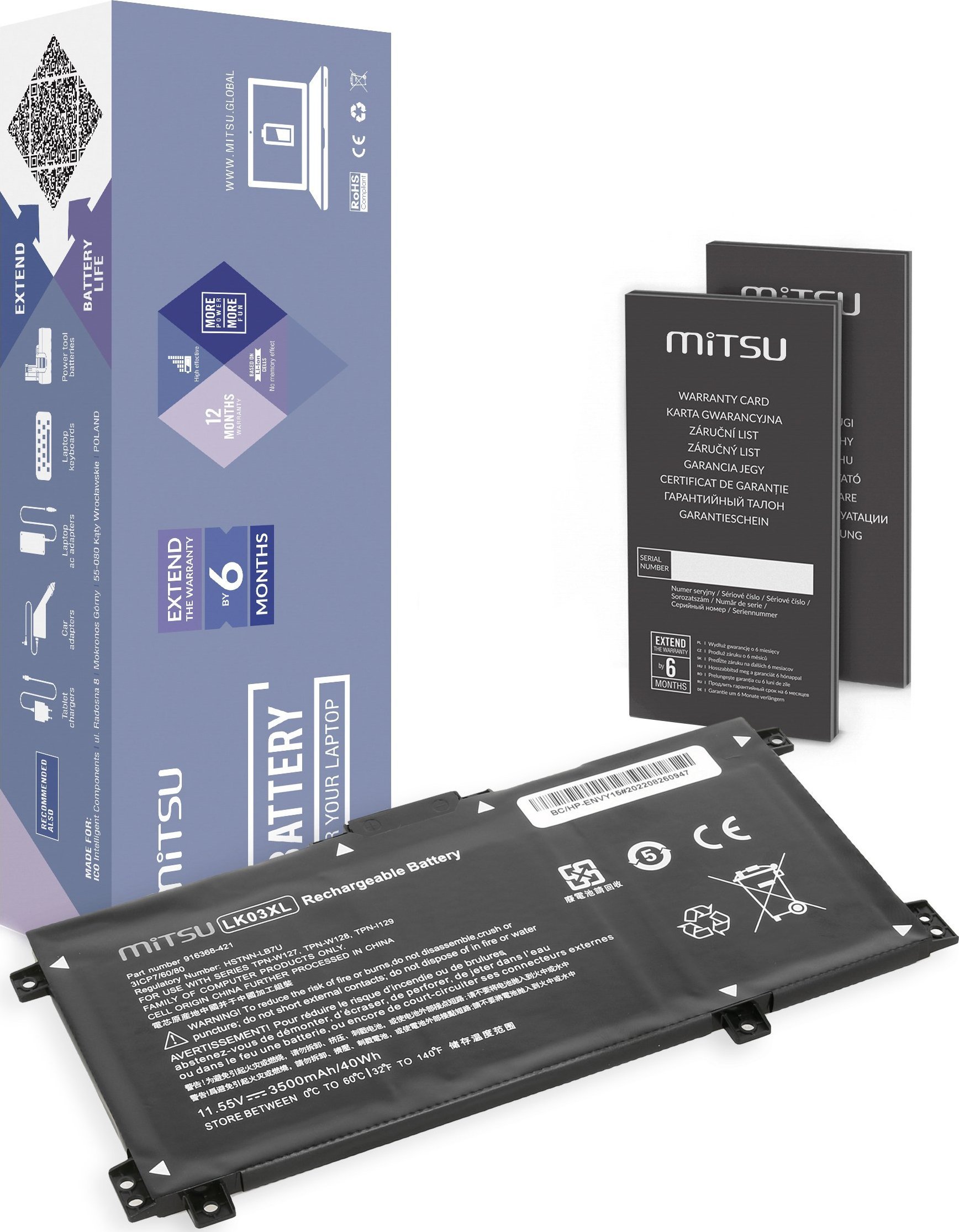 Bateria Mitsu Bateria LK03XL do HP X360 15-BP BQ CN 17-AE BW CE