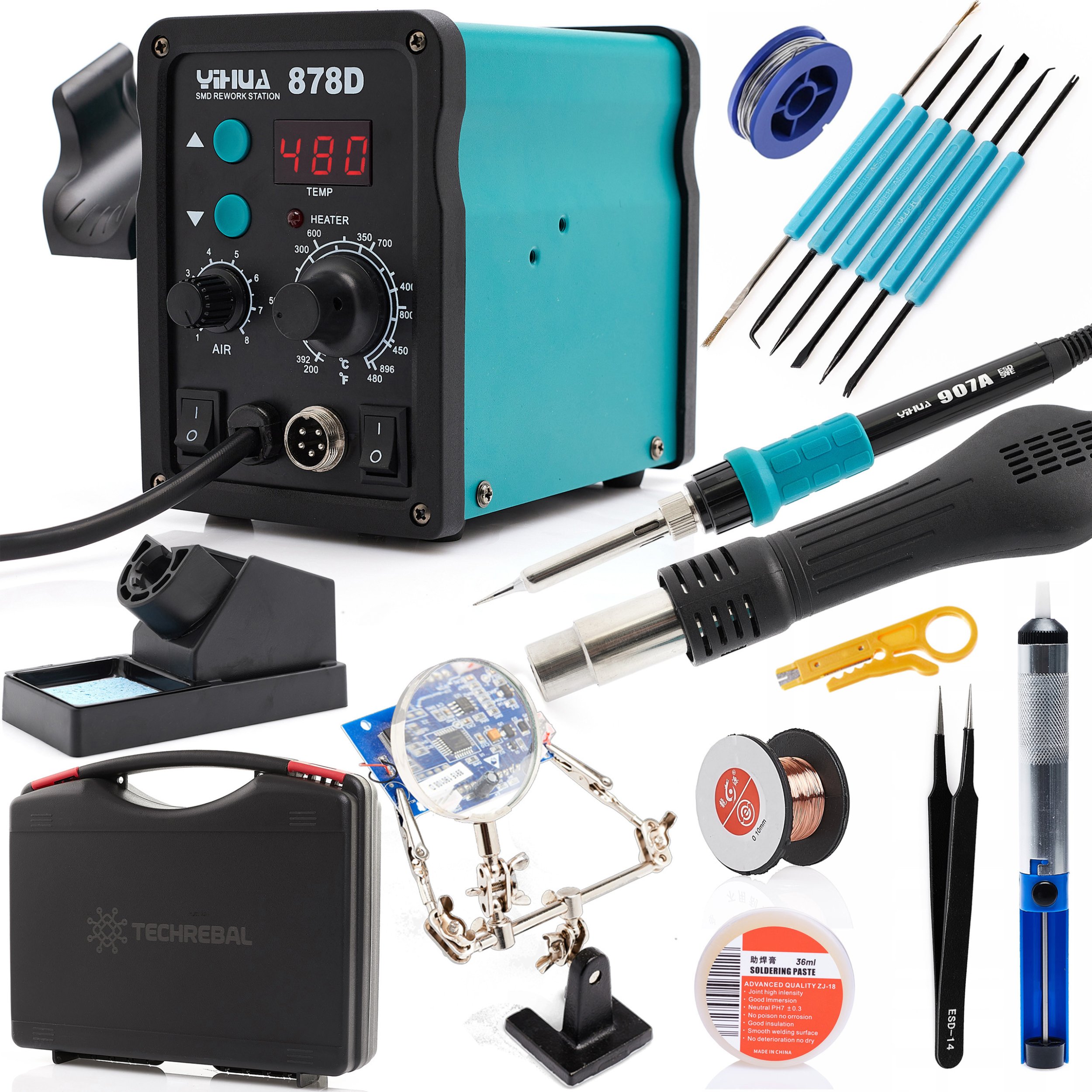 Stacja Lutownicza Hot Air Lutownica 878D Walizka z Narzędziami do Lutowania