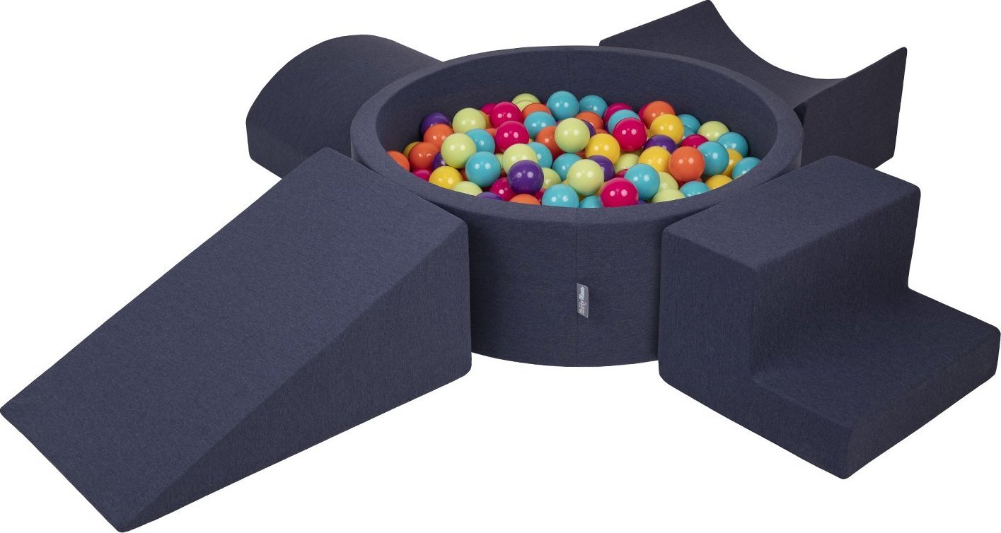 KiddyMoon KiddyMoon Piankowy plac zabaw PPZP-OK30D-115 z piłeczkami granatowy: jasny zielony-żółty-turkus-pomarańcz-ciemny róż-fiolet basen 200/klin L