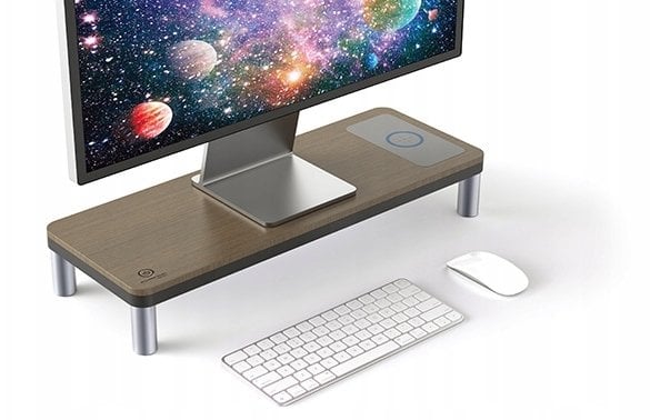 Powerton ERGO DOKY Podstawa pod monitor z dock station, szary + dekor z ciemnego drewna