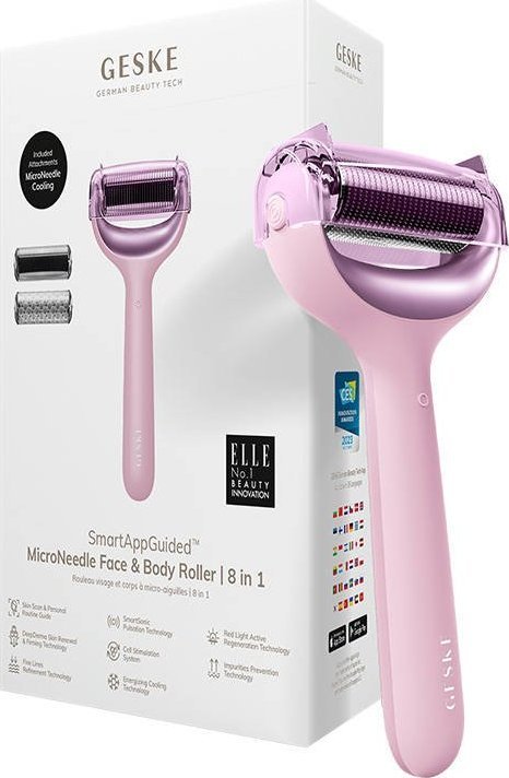 Geske Roller do mezoterapii igłowej twarzy i ciała 8w1 Geske z Aplikacja (różowy)