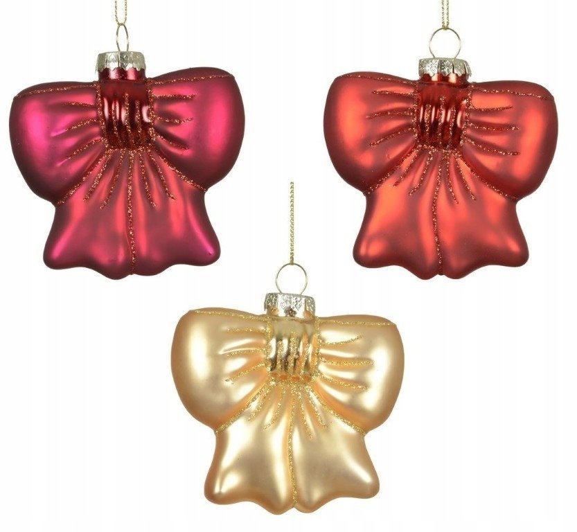 Bombka choinkowa kokarda szklana 8,5 cm do wyboru 3 kolory 1 szt.