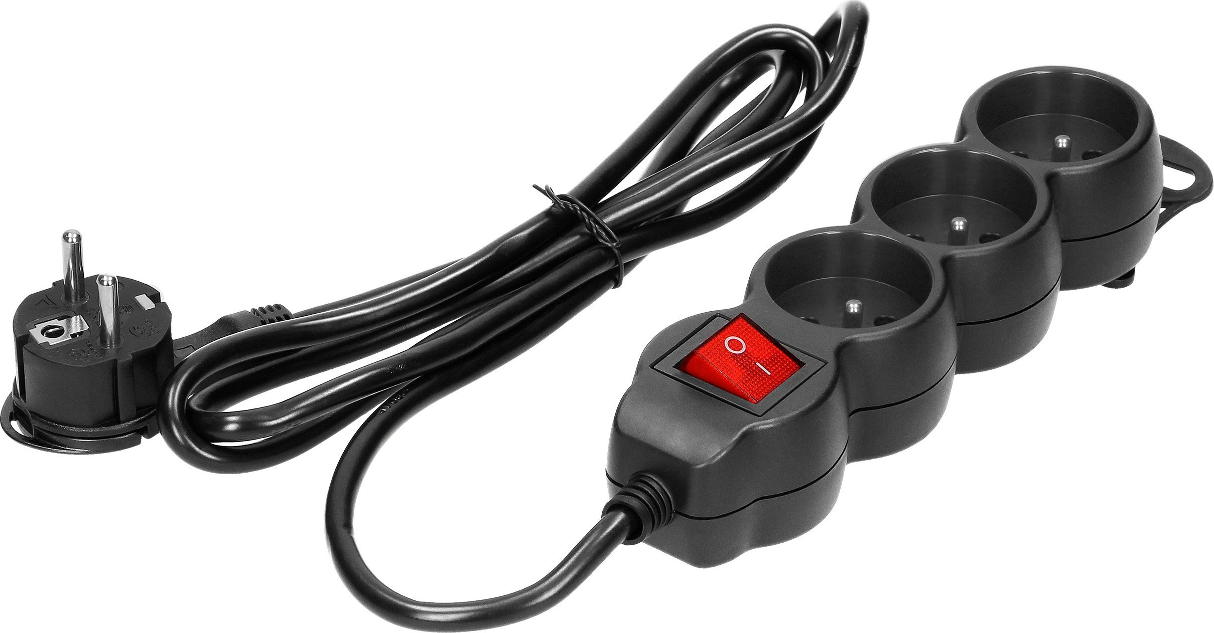 Orno Przedłużacz 3-krotny 2P+Z, z wyłącznikiem, 3m H05VV-F 3x1,5mm2, Imax=16A, płaska wtyczka, czarny