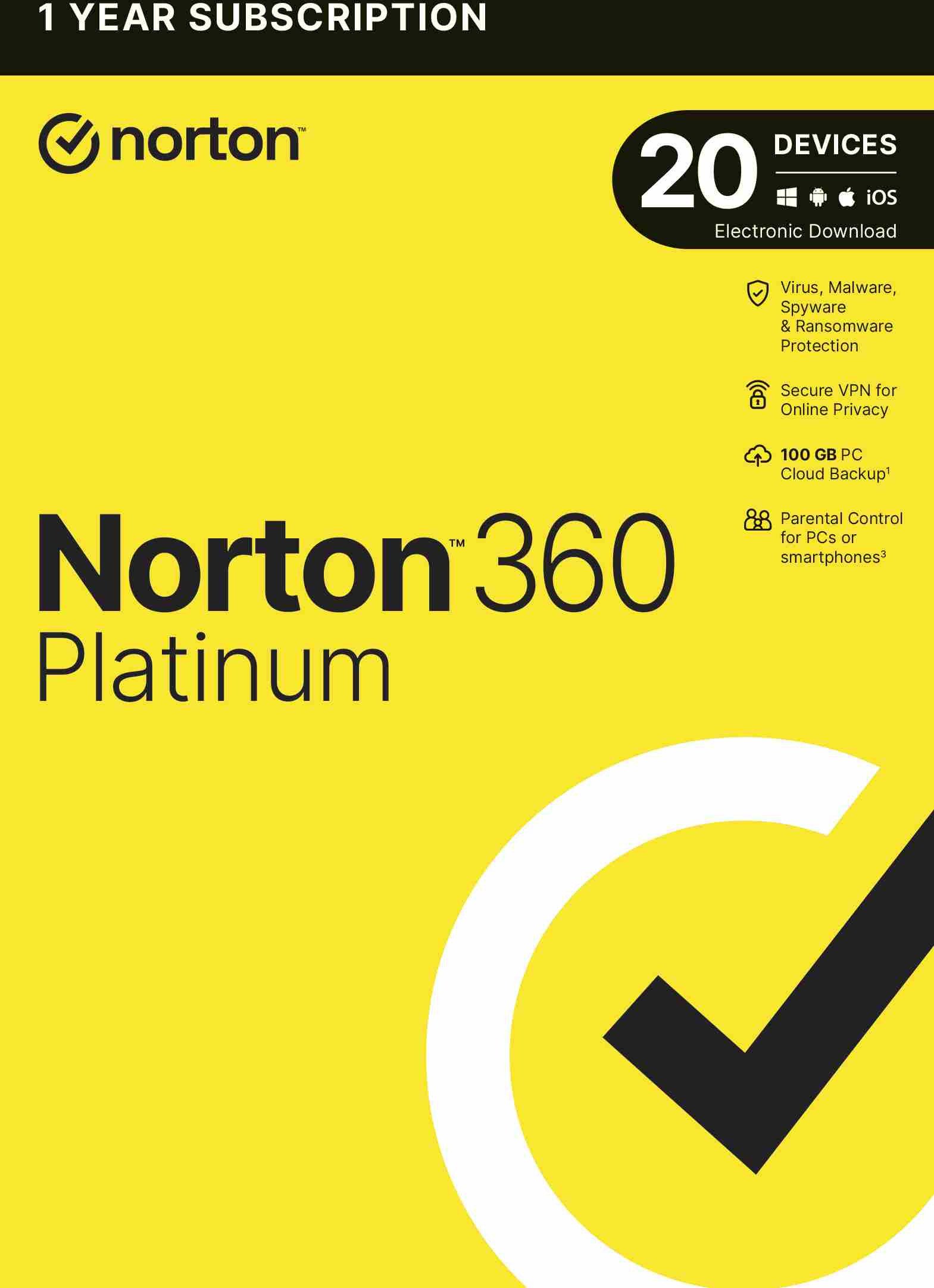 Norton 360 Platinum na 20 urządzeń na 12 miesięcy (21427507)