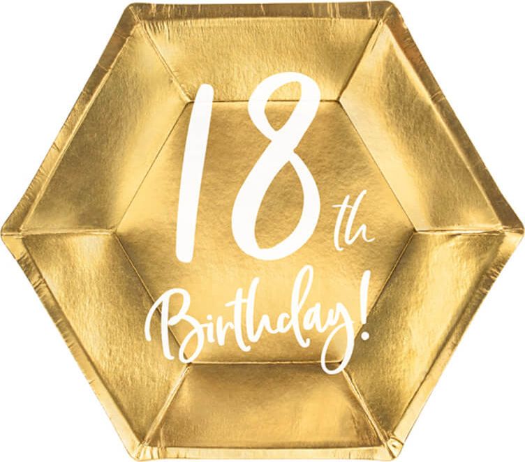 Party Deco Talerzyki na osiemnaste urodziny złote - 20 cm - 6 szt. uniwersalny (44888-uniw) - 44888-uniw