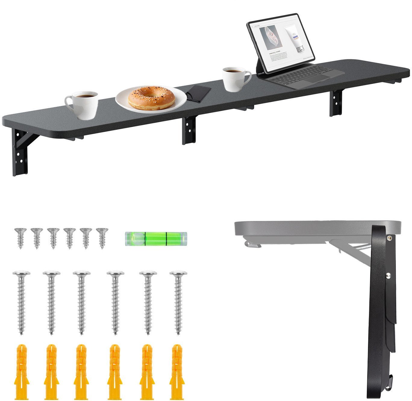 Składana półka / blat Maclean, czarny, 100x20cm, max. 50kg, MC-129 B