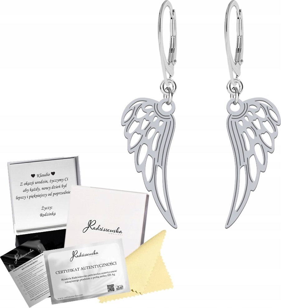 Radziszewska Jewellery Kolczyki Srebrne Skrzydło Anioła Skrzydła Bigiel Prezent 925 ŻYCZENIA