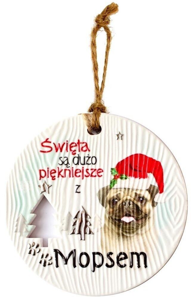 Zawieszka ceramiczna Boże Narodzenie Mops