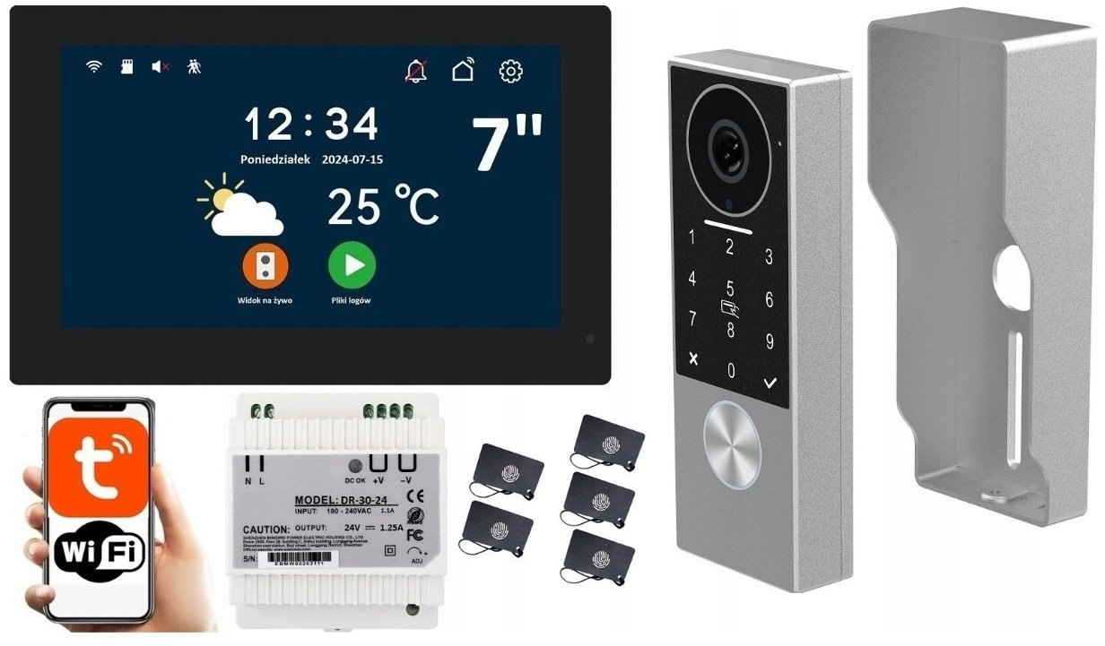 Reer IPS KW07 DIN wideodomofon WiFi 1080p APP 7' TUYA 2 ŻYŁOWY PASTYLKI KLAWIATURA