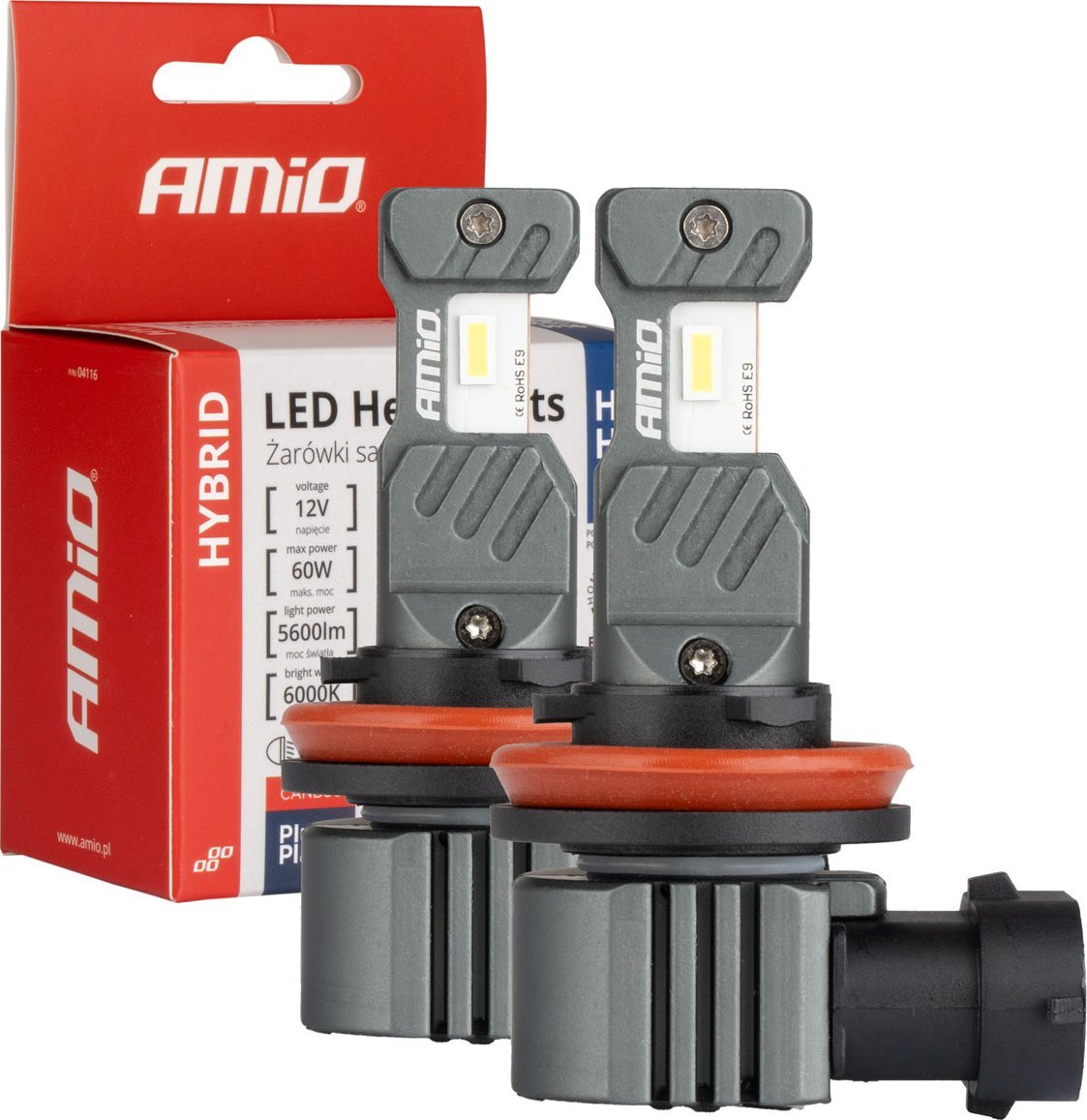 AMiO Żarówki samochodowe led seria hybrid h8 h9 h11 h16 6000k canbus 60w amio-04116