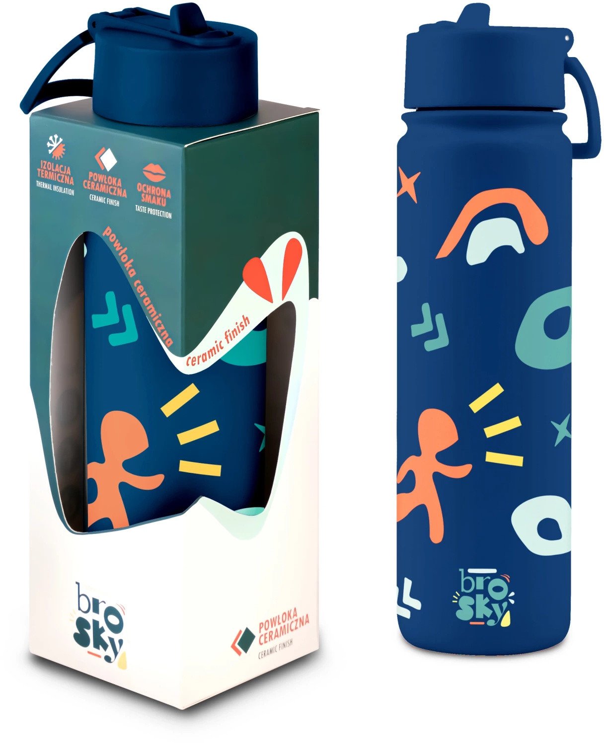 Brosky Pattern Stalowa butelka na wodę w kolorze ciemnoniebieskim 680ml