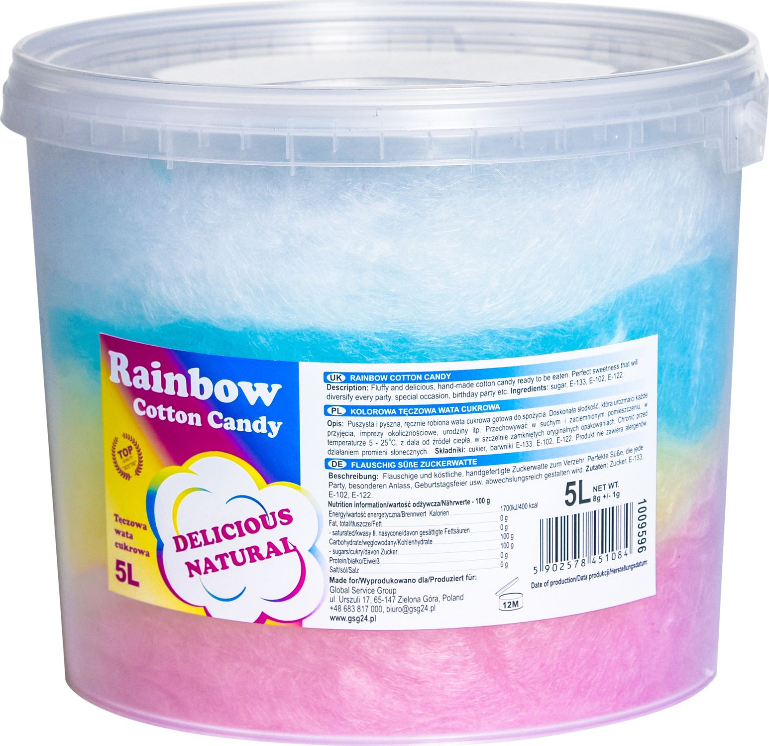 GSG Kolorowa tęczowa wata cukrowa Rainbow Cotton Candy 5L