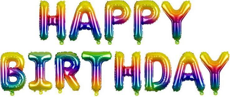 PartyDeco Balon foliowy Happy Birthday, 340x35cm, tęczowy one size