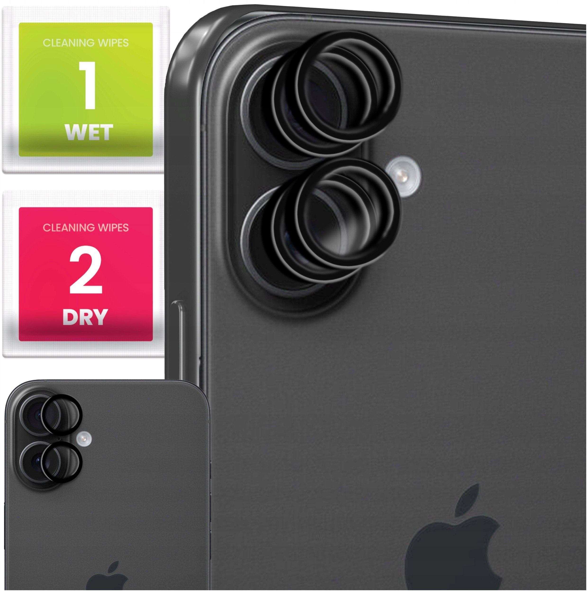 4x Szkło Na Aparat Do Apple iPhone 16 / 16 Plus (Na Obiektywy, Czarne, 9H)