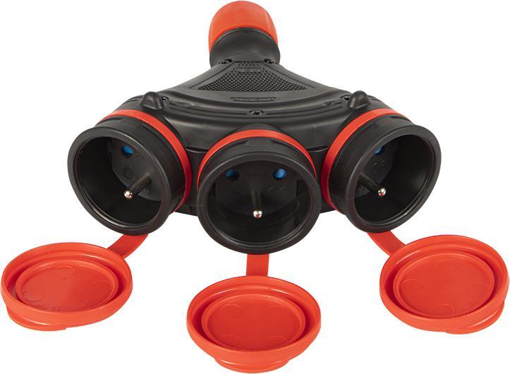 KEL Rozgałęźnik do przedłużacza 3-gniazda z/u 16A 250V IP54 czarny/czerwony GN-X3/54 W-01156