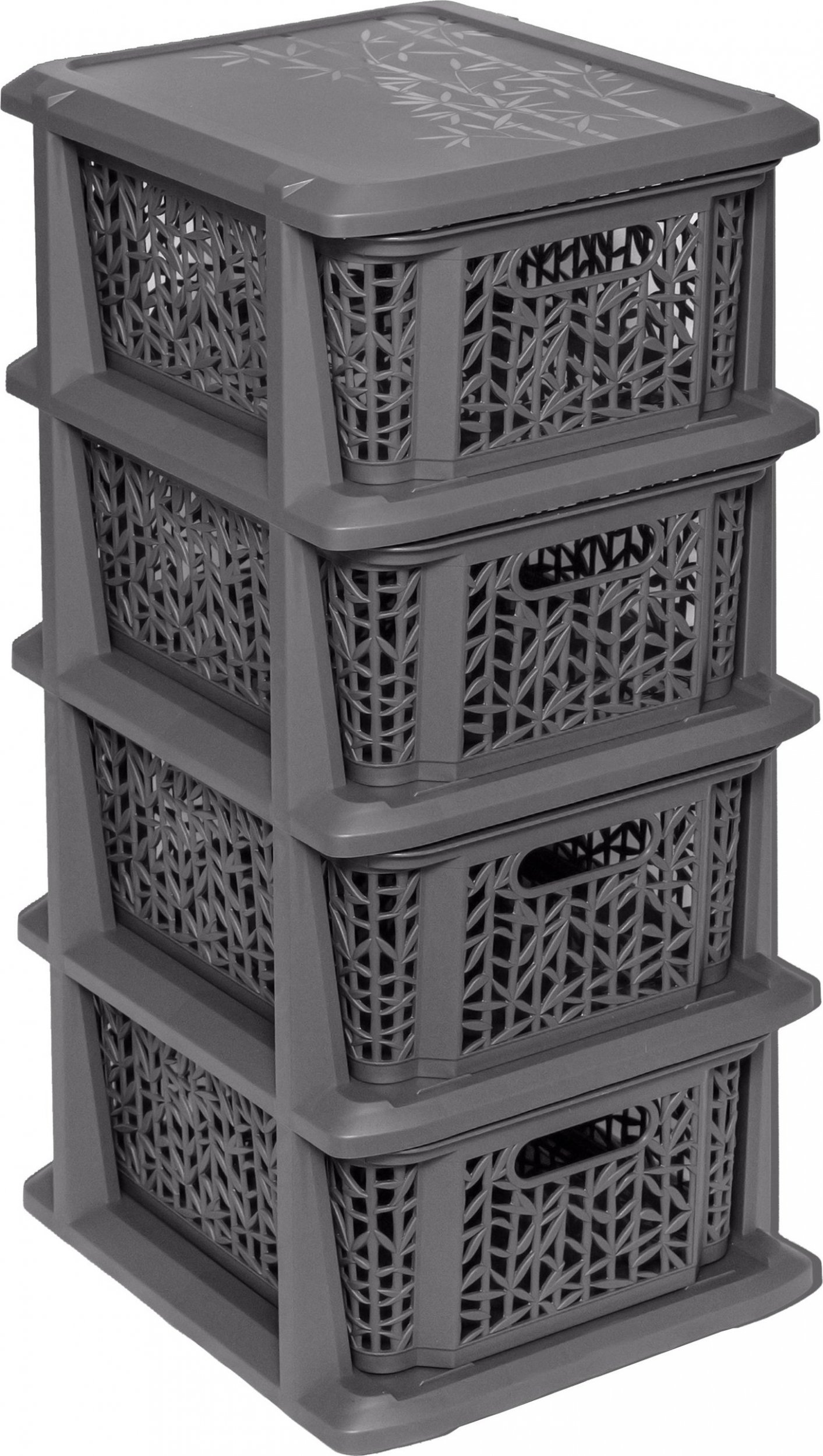 Branq BRANQ - Regał łazienkowy Bamboo - 4x kosze - komoda - antracytowy