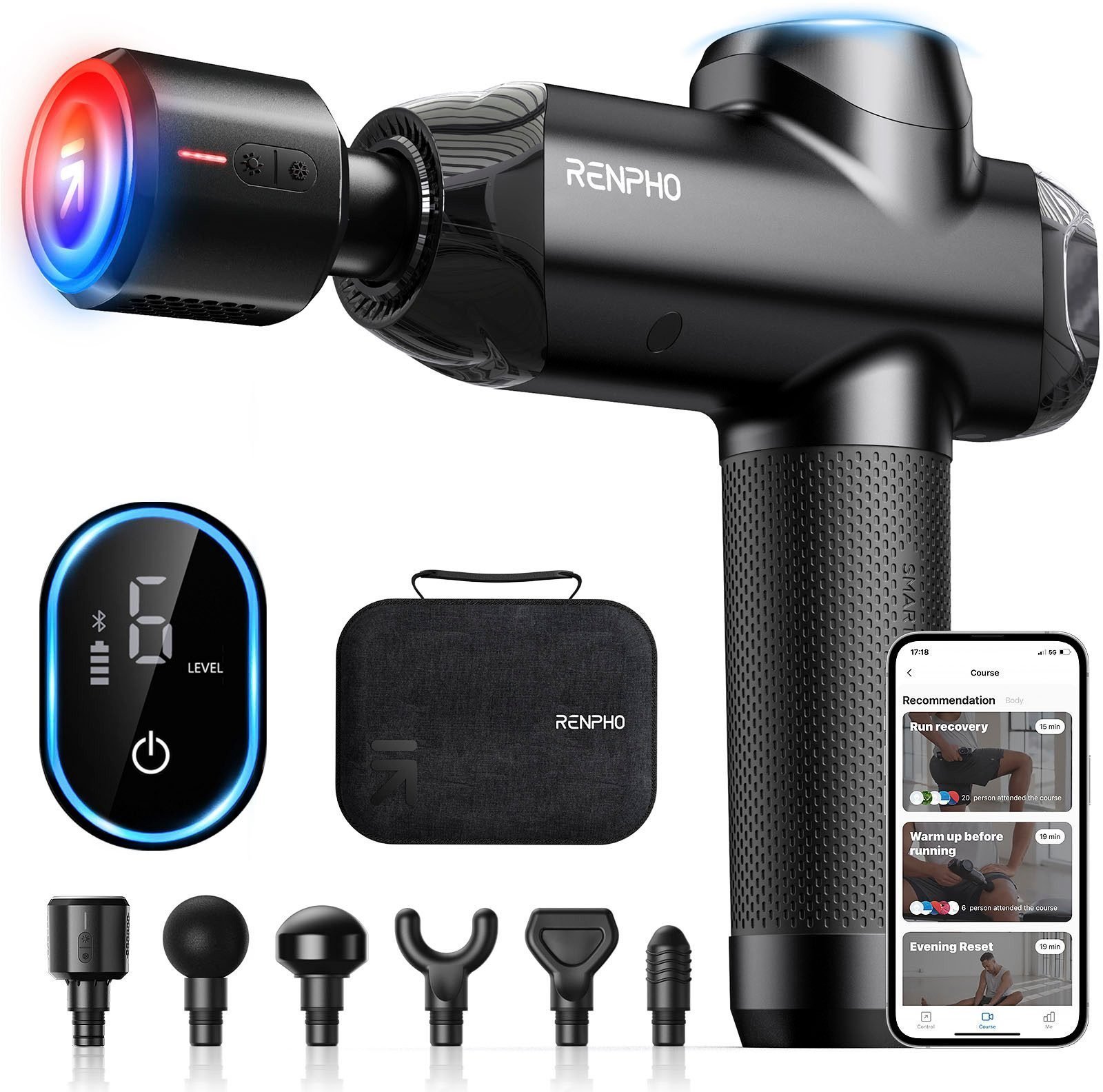 Masażer Renpho Massage Gun Power + Thermacool czarny PEU-R-C001SH-BK PEURC001SHBK (PEU-R-C001SH-BK)