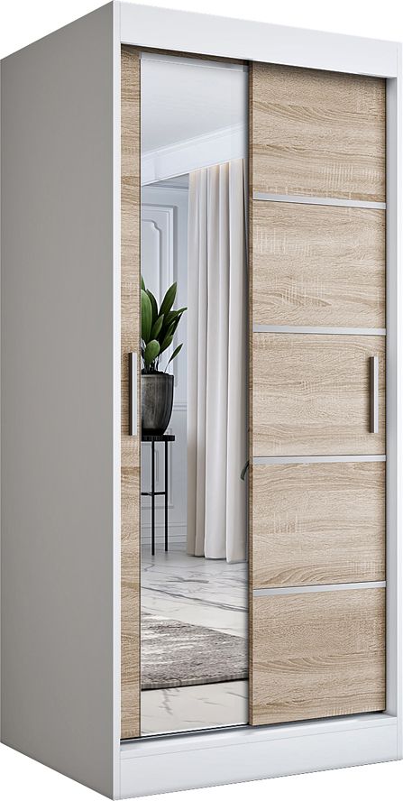 Elior Szafa przesuwna w kolorze biały + dąb sonoma - Felix 2X