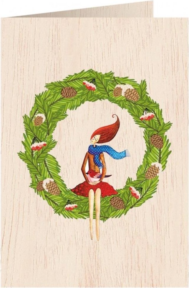 Cozywood Karnet drewniany C6 + koperta. Święta, Wieniec