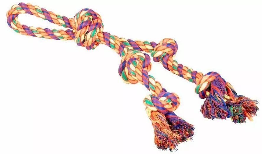 Duvo+ Zabawka sznurkowa z 5 węzłami i pętlą, multikolor 52x10x7cm
