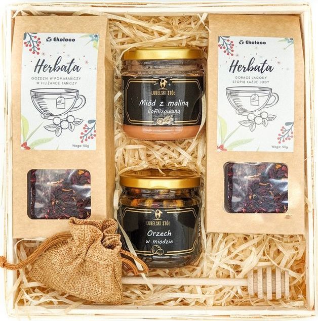 Ekoloco Kosz prezentowy herbaty z miodem malina i orzech Ekoloco