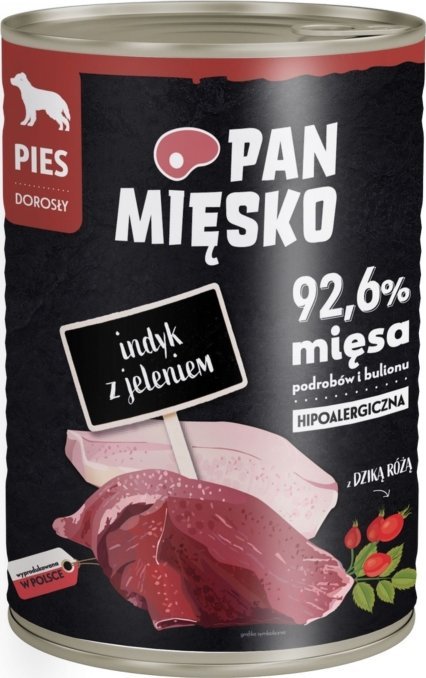 Pan Mięsko Karma mokra dla psa Indyk z jeleniem (dorosły) 400g