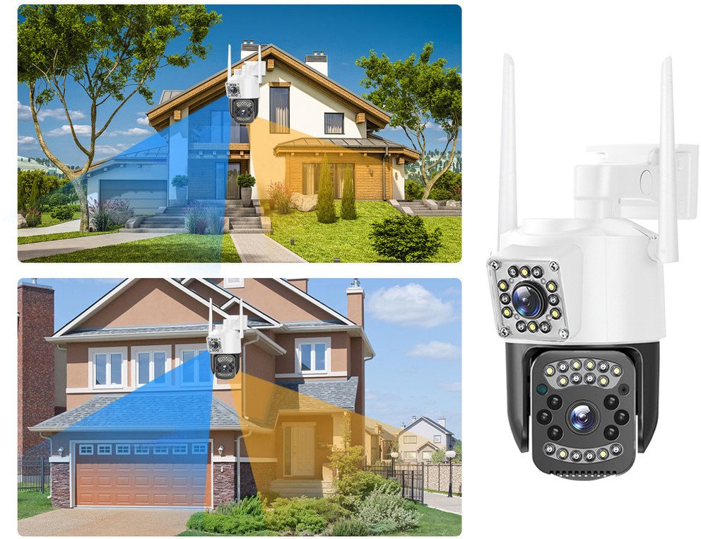 Kamera z dwoma obiektywami wifi zewnętrzna obrotowa detektor ruchu ip 4g