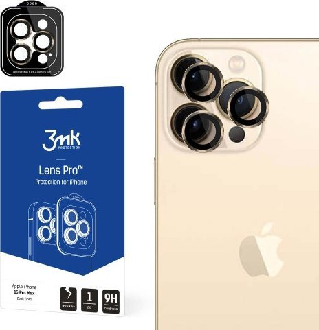 3MK Ochrona na obiektyw aparatu z ramką montażową Lens Protection Pro iPhone 15 Pro 6.1" ciemnozłoty/dark gold