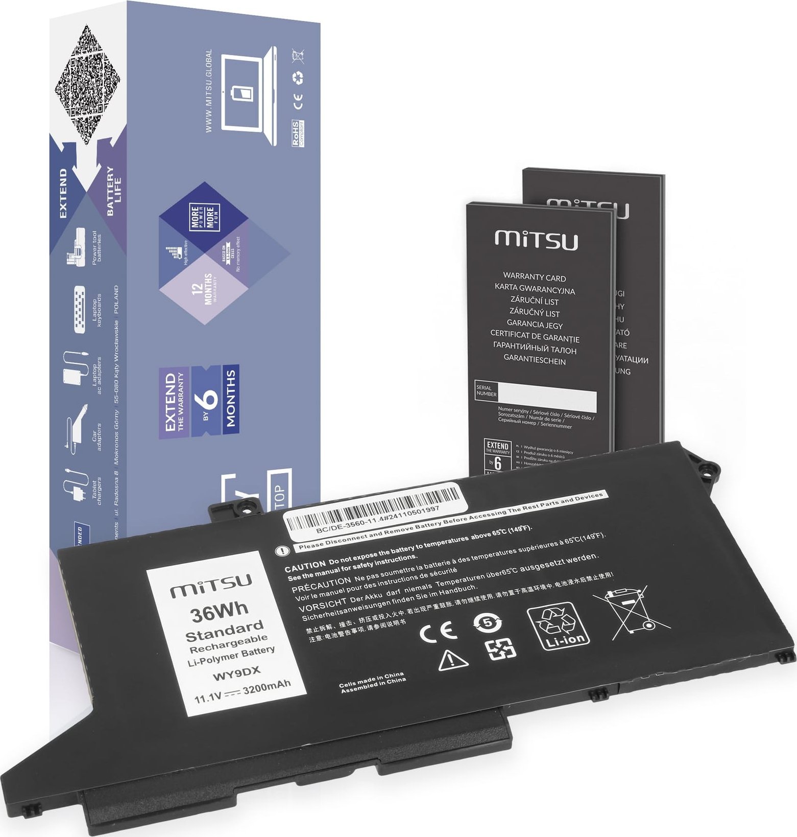 Bateria Mitsu do Dell Latitude 5420, 5520, Precision 3560 - 11.1V