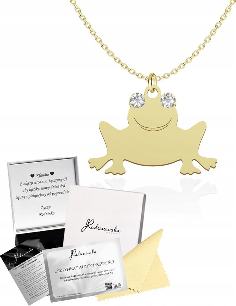 Radziszewska Jewellery Złoty Naszyjnik ŻABA Łańcuszek SREBRO 925 Prezent Biżuteria GRAWER GRATIS