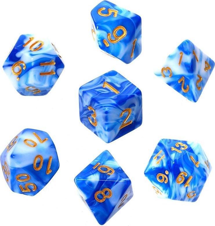 Rebel Komplet kości REBEL RPG - Dwukolorowe - Niebiesko-białe (złote cyfry)