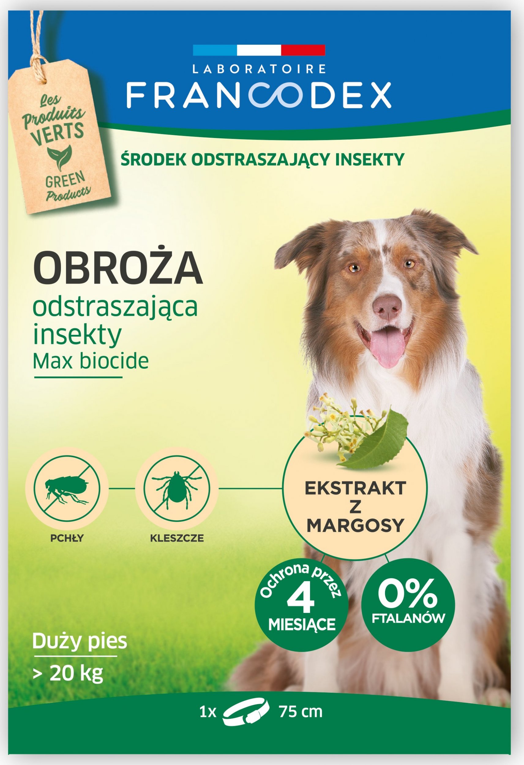 Francodex FRANCODEX Obroża dla dużych psów powyżej 20 kg odstraszająca insekty - 4 miesiące ochrony, 75 cm