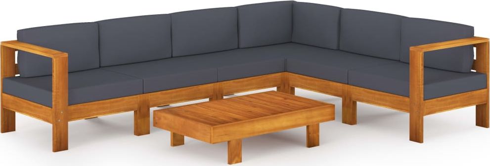 vidaXL 7-cz. zestaw mebli ogrodowych, ciemnoszare poduszki, akacja