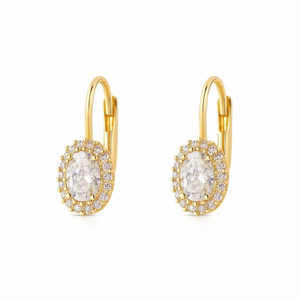 Caspol Złote Kolczyki z Cyrkoniami Owalnymi KL.03352 Biżuteria Damska Złoto 585