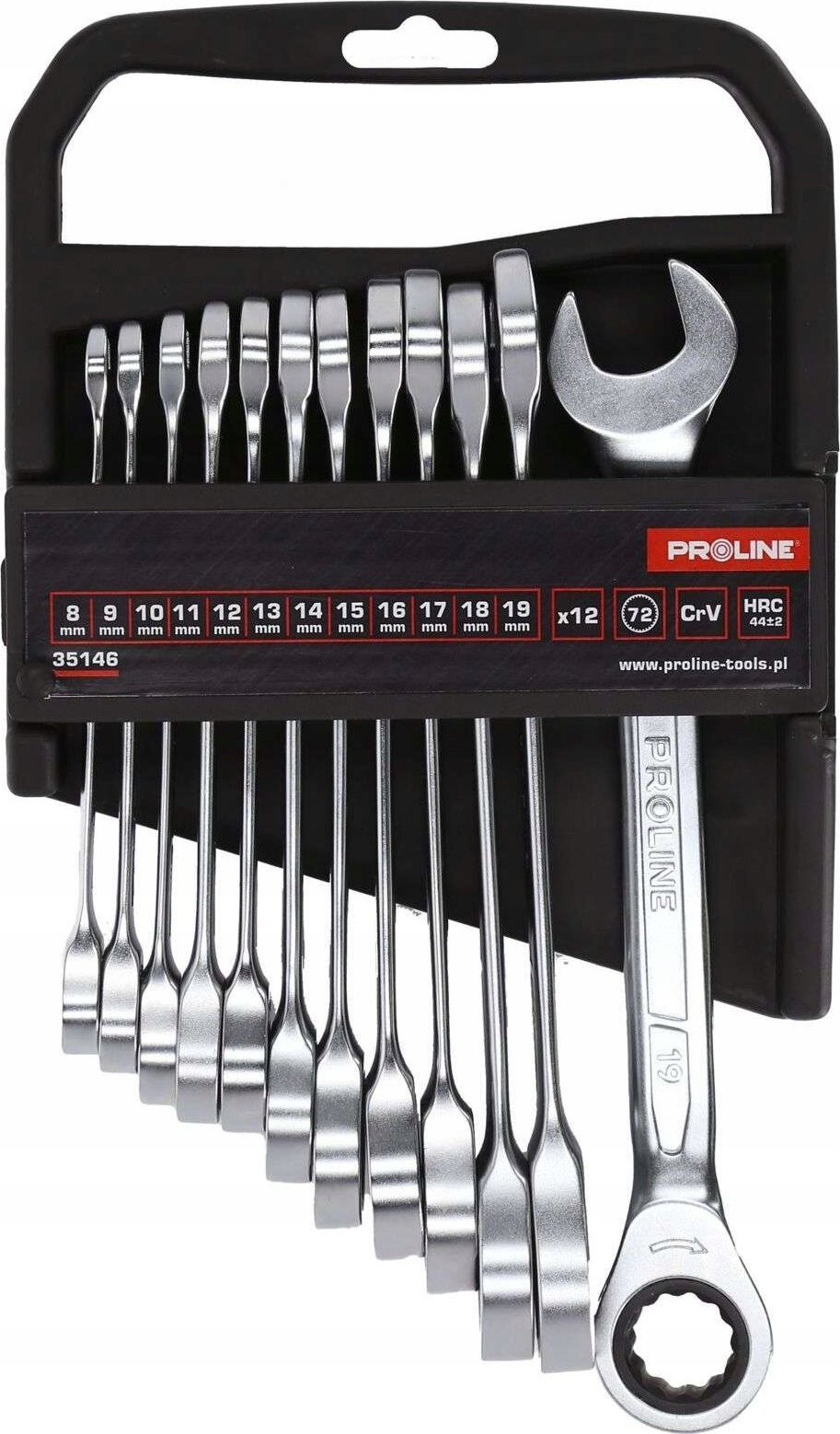 Pro-Line Klucze płaskie z grzechotką,zestaw 12szt(8-19mm),crv,proline