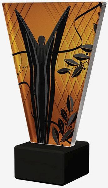 Victoria Sport Monochromatyczne trofeum szklane na podstawie marmurowej - BIEGI