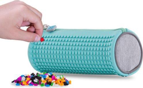 Piórnik PIXIE Okrągły Piórnik na Suwak, Kosmetyczka, Saszetka, PIXIE CREW, Szary, Turkusowy Panel