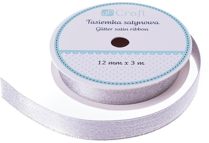 Tasiemka satynowa z brokatem srebrna 3m