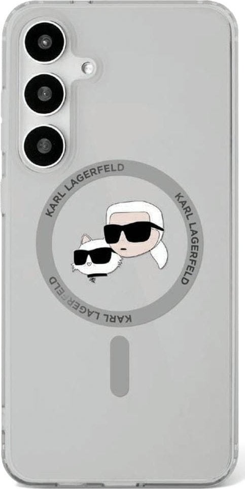 Etui Karl Lagerfeld Button Karl & Choupette Heads Printed Logo MagSafe Samsung Galaxy S25 czarny