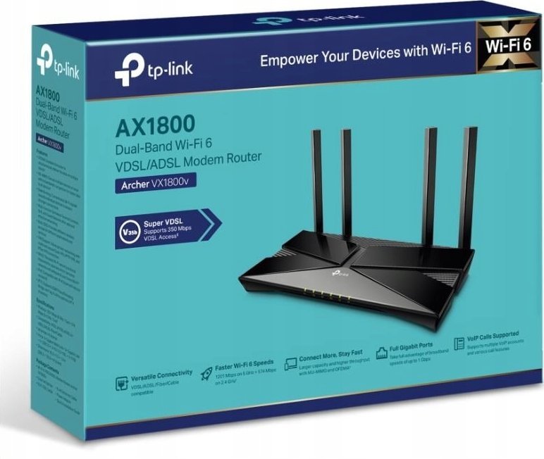 TP-Link TP-Link Archer VX1800v EasyMesh WiFi6 VDSL/ADSL router (AX1800,2,4GHz/5GHz,3xGbELAN,1xGbELAN/WAN,2xRJ11,4G LTE,1xUSB2.0)