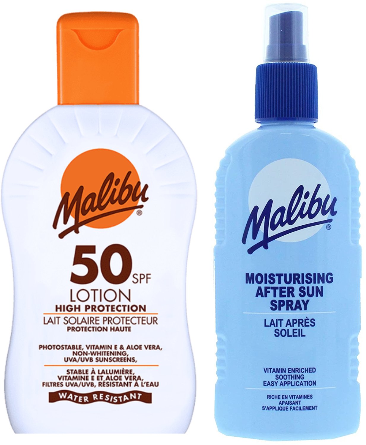 Malibu SPF50 Wodoodporny Balsam 200ml + Balsam W Sprayu Po Opalaniu 200ml