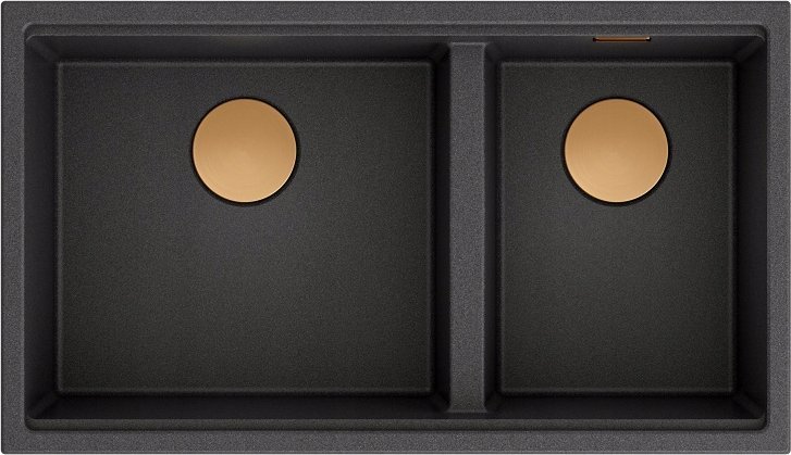 Zlewozmywak GraniteQ CLARK 842 Hard Rock GraniteQ zlewozmywak 2-komorowy podwieszany 840x485x255 mm onyx + odpływ miedziany, syfon save space + zaczep