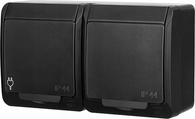 Elektro-Plast HERMES IP44 gniazdo hermetyczne natynkowe podwójne z uziemieniem 2x2P+Z schuko czarne 0325-09