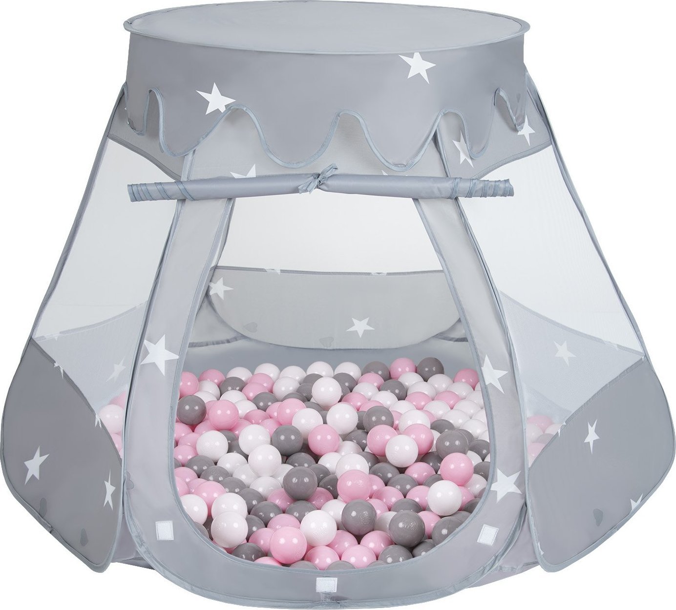 Selonis Selonis Namiot zamek NZ-100X z piłeczkami 6cm szary: biały-szary-pudrowy róż 105x90cm/600piłek Zabawka namiot dla dzieci