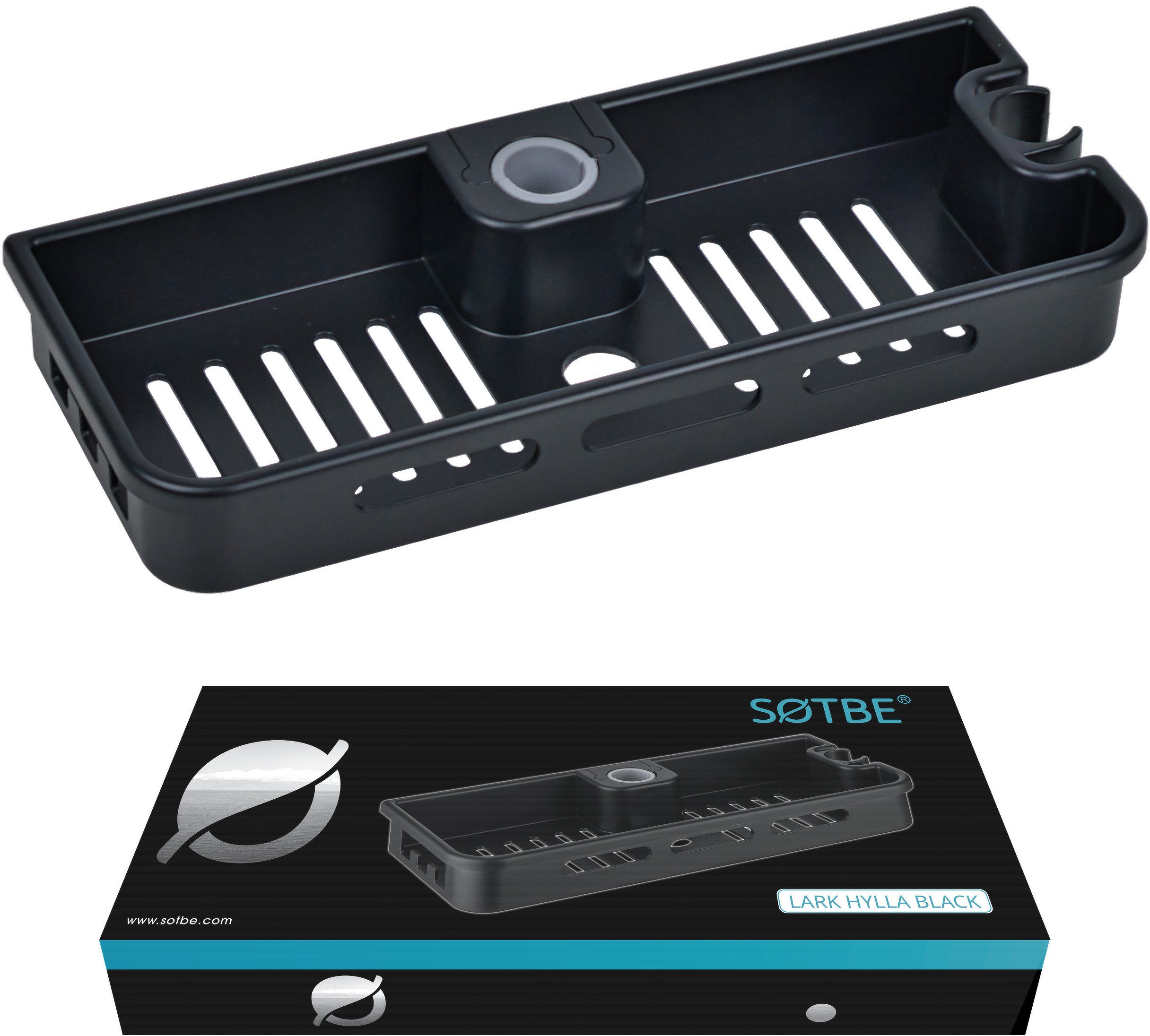 LARK HYLLA BLACK Półka na drążek prysznicowy czarna SOTBE