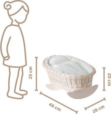 WickerPL BUJANE ŁÓŻECZKO KOŁYSKA Z WIKLINY DLA LALEK Z POŚCIELĄ 46X28 H 20/25 CM