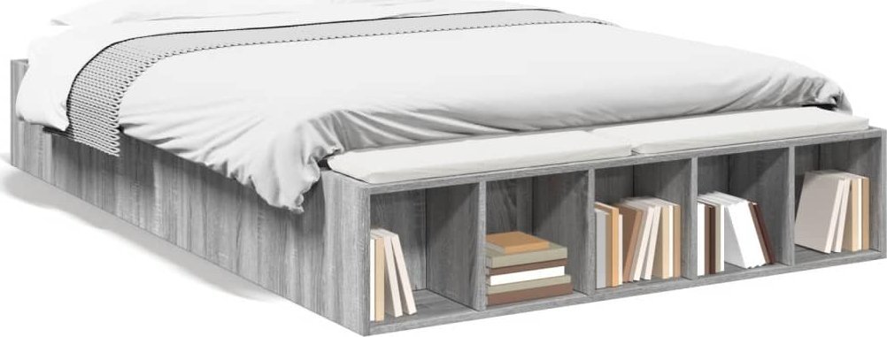 Rama łóżka, szary dąb sonoma, 135x190cm materiał drewnopochodny