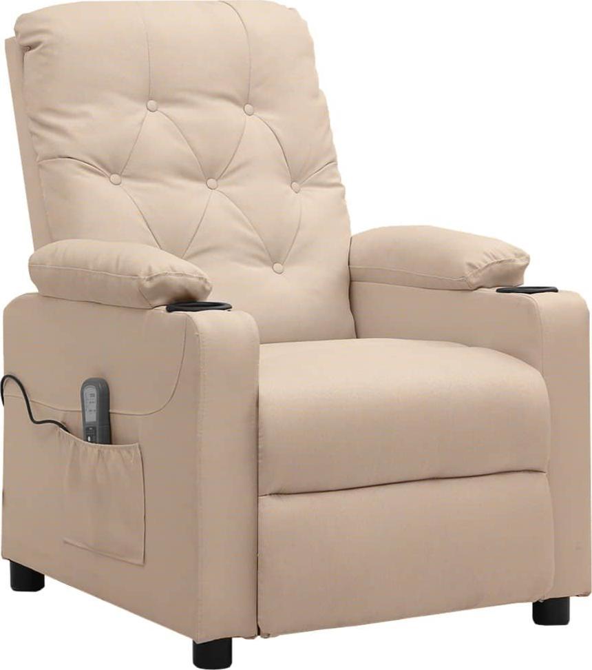 vidaXL Rozkładany fotel masujący, kremowy, obity tkaniną