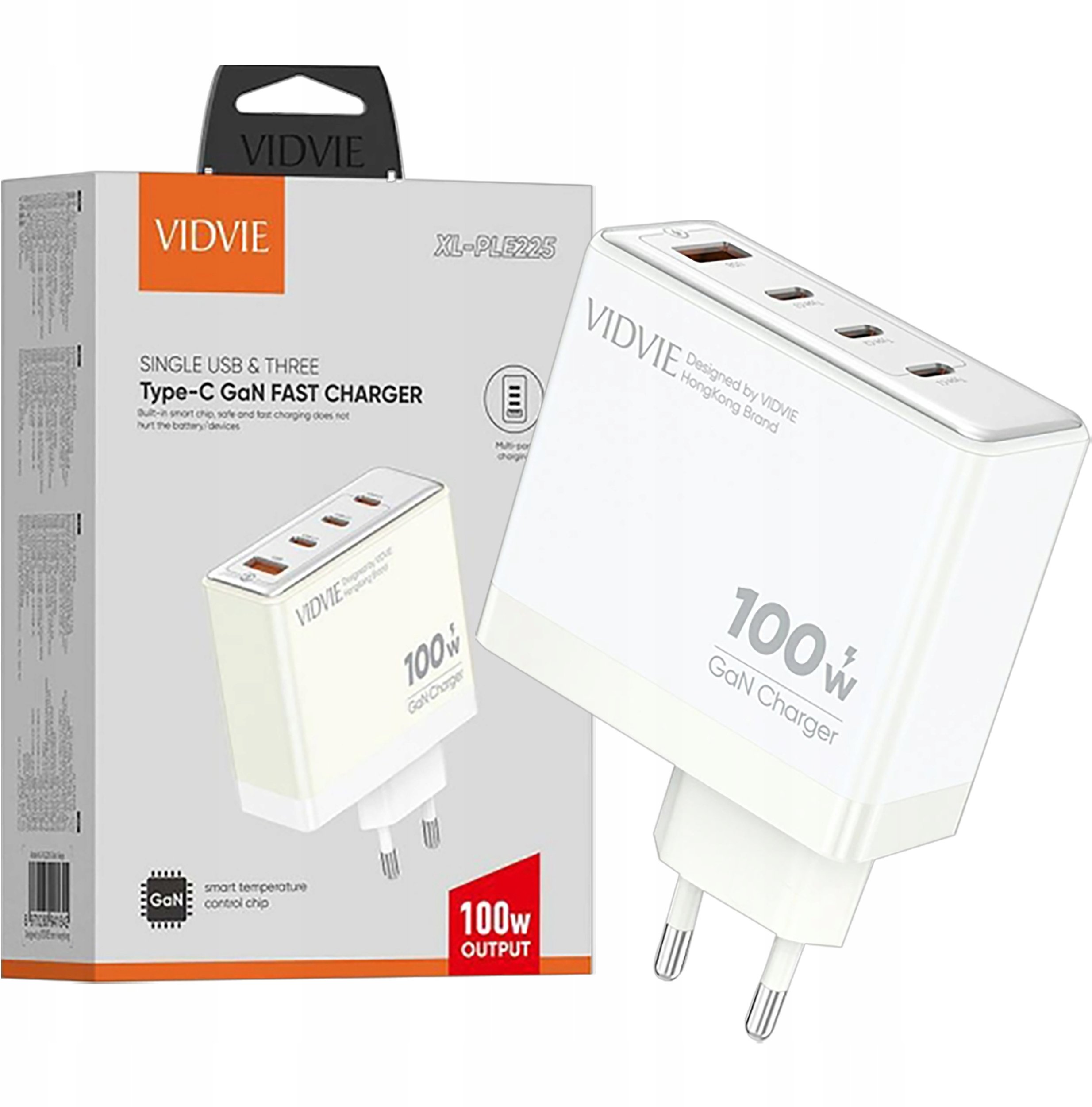 SZYBKA Ładowarka sieciowa VIDVIE 100W USB 3X USB TYP-C KOSTKA DO TELEFONU