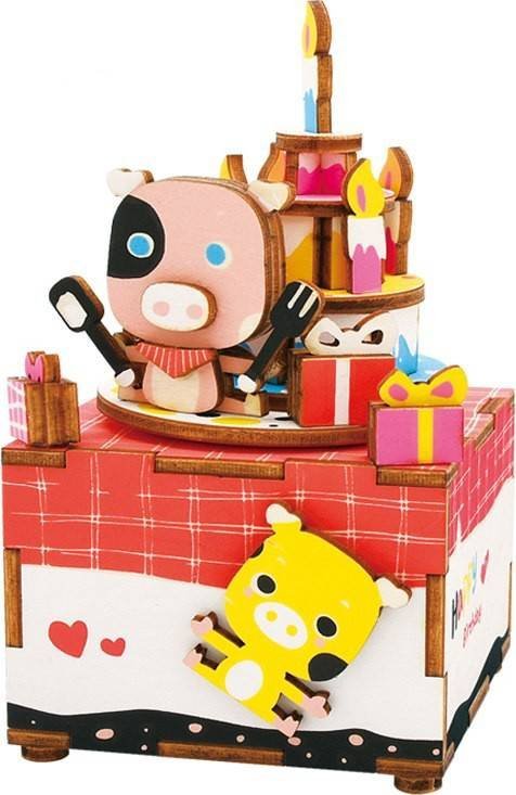 Robotime ROBOTIME Drewniane Puzzle Pozytywka - Tort Urodzinowy